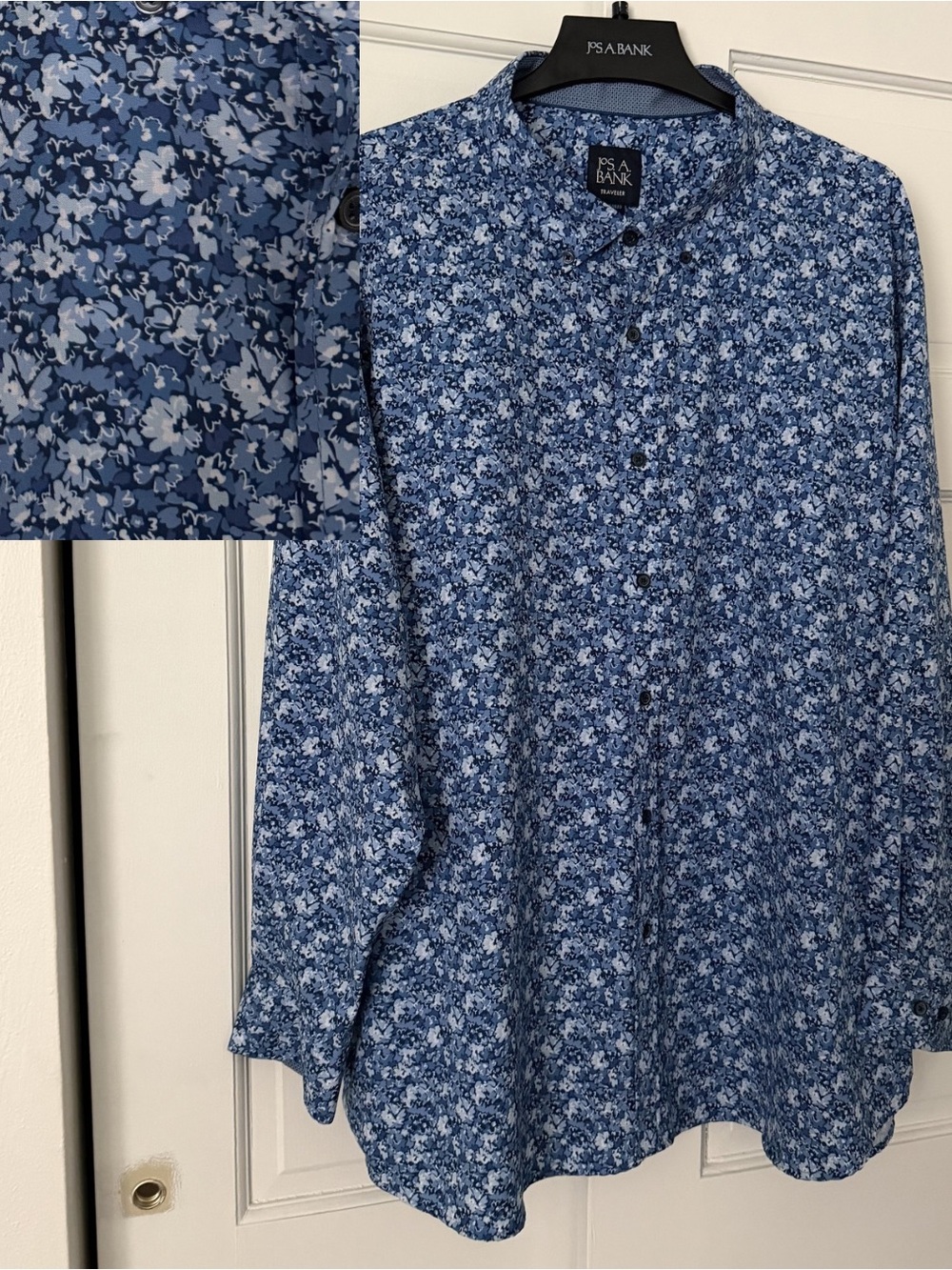 Jos. A. Bank Traveler Dress Shirt Blue Floral Tailored Fit 3XL